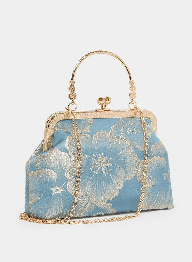 Flower Print Jacquard Clutch with Chain Strap